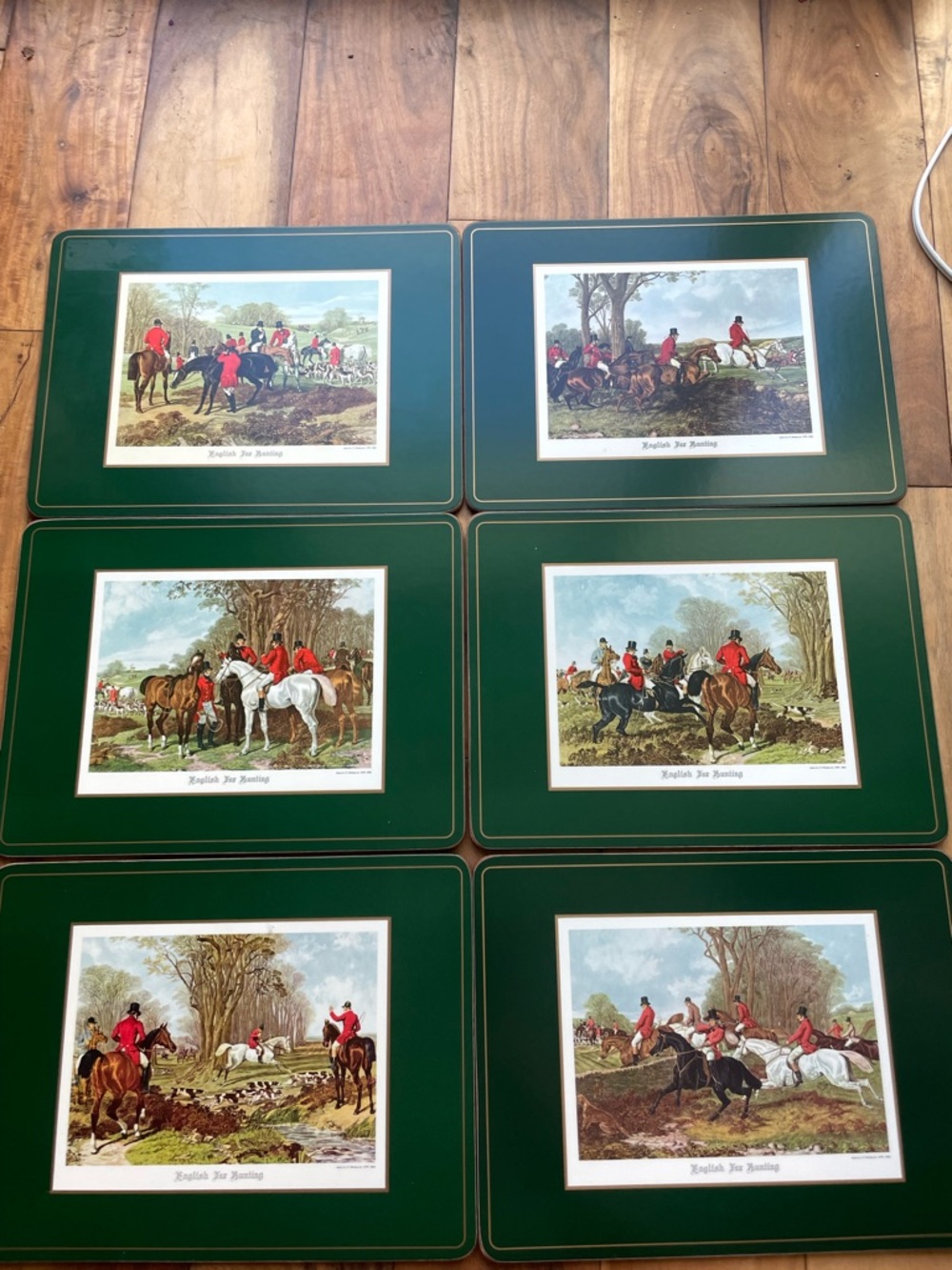Vintage pimpernel cork placements English fox hunt set of 6